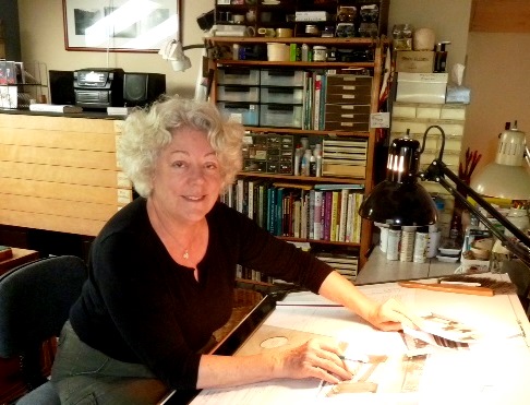 photo of Marjorie B. Kellogg at her drawing board